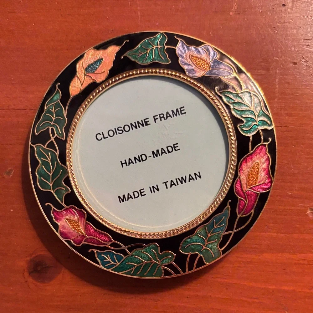 Cloisonne Hand-Made Black, Gold Multi Color Floral Frame